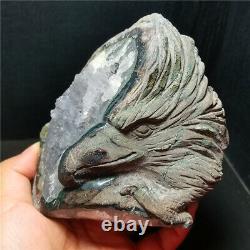 RARE 867G Natural Purple Quartz Crystal Teeth Hand Carved Eagle Healing WD1448