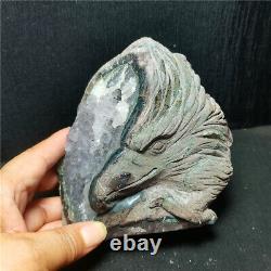 RARE 867G Natural Purple Quartz Crystal Teeth Hand Carved Eagle Healing WD1448