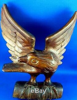 RARE Vintage USA 1950s Hand-Carved Wooden EAGLE Figurine Bellamy Folk Art Style