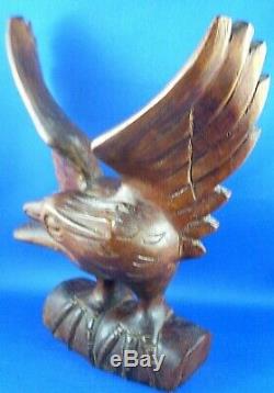 RARE Vintage USA 1950s Hand-Carved Wooden EAGLE Figurine Bellamy Folk Art Style