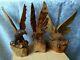 Rare Vintage Old Wooden Decor Art Carving Two Eagle Hand Made Set 3