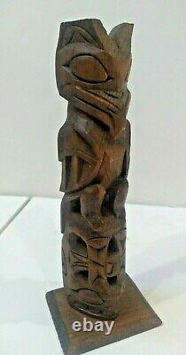 ROBERT BALL Handmade Wooden Hand Carved Native American Eagle Totem Pole Art