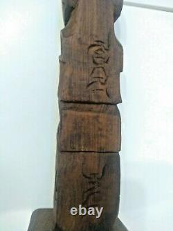ROBERT BALL Handmade Wooden Hand Carved Native American Eagle Totem Pole Art