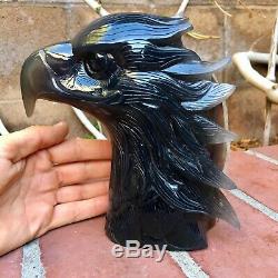 Rare 4.5lb XXL Hand Carved Agate with Quartz Crystal Geode Eagle Head USA SELLER