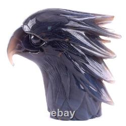 Rare 6.5''Natural Geode Agate Hand Carved Ferocious Eagle head Centerpiece 1997g