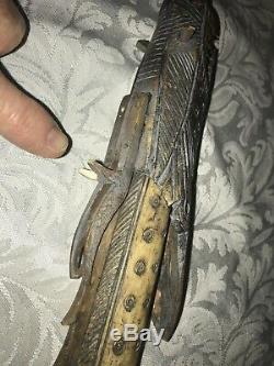 Rare Antique Asian 19c Carved Bovine Bone Dragon Eagle Ceremonial Blowgun