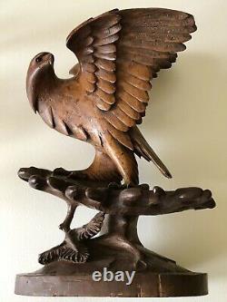Rare Antique Black Forest Hand Carved Eagle Hawk Liqueur DECANTER Stand Tantalus