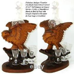 Rare Antique Black Forest Hand Carved Eagle, Hawk, a Liqueur Stand or Tantalus