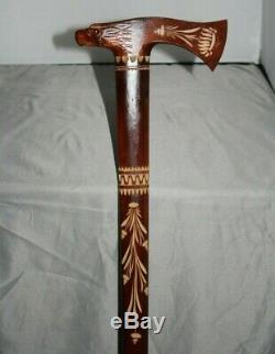 Rare German Hand Carved Wood Eagle/ax Walking Stick/cane 34 1/2 Inch Very Nice