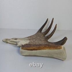 Rare Hand Carved Antler Eagle By Sheri Medley 8 By 9 Tall No Eye