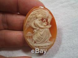 Rare Hand Carved Greek Goddess Hebe & Eagle Shell Cameo 1.5- Unmounted, Loose-bb