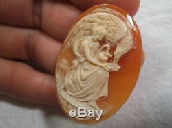 Rare Hand Carved Greek Goddess Hebe & Eagle Shell Cameo 1.5- Unmounted, Loose-bb