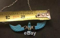 Rare Native American Indian Navajo 3D Hand Carved Turquoise Eagle Necklace 3 Lg
