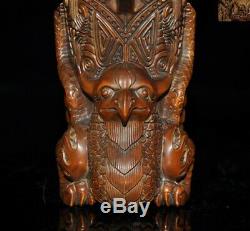 Rare Old China dynasty Boxwood Wood Hand carved eagle bird statue wineglass cup