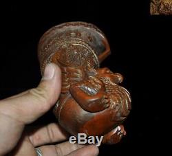Rare Old China dynasty Boxwood Wood Hand carved eagle bird statue wineglass cup