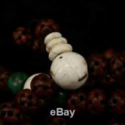 Rare Old Tibet Buddhism Hand Carved Eagle bone 108 Prayer Beads Amulet Bracelets