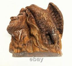 Rare Stunning Detailed Hand-Carved Solid Wood Eagle Hunter Mongolia Art Deco