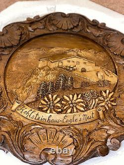 Rare Wood Carved Souvenir Plate from Adolf Hitler's Eagles Nest