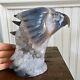 Rare Xl Hand Carved Blue Agate With Quartz Crystal Geode Eagle Head Centerpiece