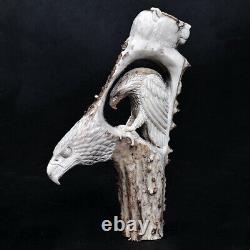 Real Antler Horn Eagles Carved For Walking Stick Cane Head 100% Handmade