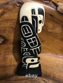 Richard KRAWCHUK Eagle & Bear Carving Hand Painted Native Cedar Totem art Haida
