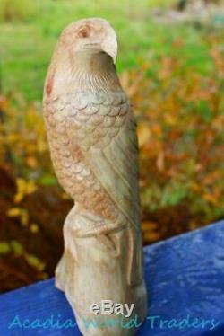 Rustic Eagle Hawk Bird of Prey Sculpture Mushroom Wood carving Statue Bali art