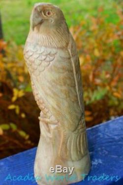Rustic Eagle Hawk Bird of Prey Sculpture Mushroom Wood carving Statue Bali art