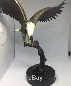 SPI Magnificent Hand Carved & Painted Bronze Statue Flying Bald Eagle Art Decor