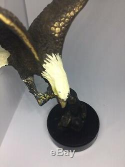 SPI Magnificent Hand Carved & Painted Bronze Statue Flying Bald Eagle Art Decor