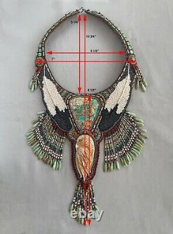 SUE HORINE Hand Crafted Southwestern Turquoise Beaded Carved Eagle NecklaceN852