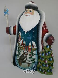 Santa Claus Christmas Tree Eagle Owl Carved Hand Painted Russian Ded Moroz