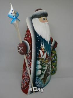 Santa Claus Christmas Tree Eagle Owl Carved Hand Painted Russian Ded Moroz