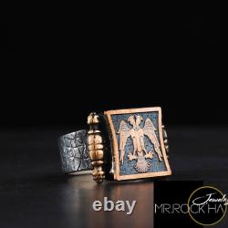 Seal Seljuk Empire, Double Headed Eagle, Hand Carved, Engraving, 925 Silver Men Ring