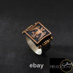 Seal Seljuk Empire, Double Headed Eagle, Hand Carved, Engraving, 925 Silver Men Ring