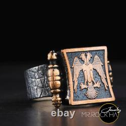 Seal Seljuk Empire, Double Headed Eagle, Hand Carved, Engraving, 925 Silver Men Ring