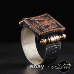 Seal Seljuk Empire, Double Headed Eagle, Hand Carved, Engraving, 925 Silver Men Ring