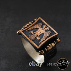 Seal Seljuk Empire, Double Headed Eagle, Hand Carved, Engraving, 925 Silver Men Ring