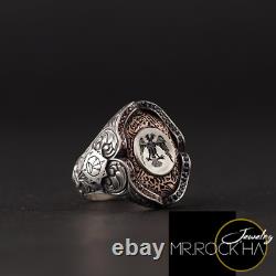 Seal Seljuk State, Engraving, Eagle Head Design, Hand Carved, 925 Silver Men's Ring