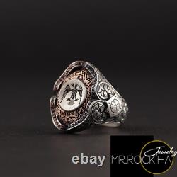 Seal Seljuk State, Engraving, Eagle Head Design, Hand Carved, 925 Silver Men's Ring