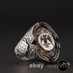 Seal Seljuk State, Engraving, Eagle Head Design, Hand Carved, 925 Silver Men's Ring