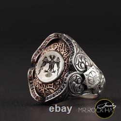 Seal Seljuk State, Engraving, Eagle Head Design, Hand Carved, 925 Silver Men's Ring