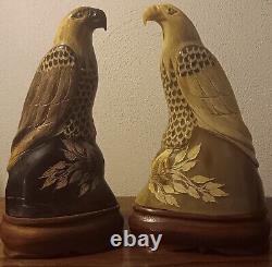 Set of Hand Carved Buffalo Horn Eagles Birds Quality