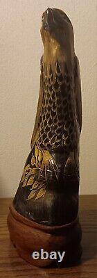 Set of Hand Carved Buffalo Horn Eagles Birds Quality