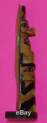 Signed Northwest Coast Alaska Native Indian Wooden Hand Carved Eagle Totem Pole