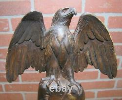 Spread Winged Eagle on Stump Antique Hand Carved Wooden Decorative Arts Tray