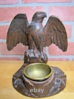 Spread Winged Eagle on Stump Antique Hand Carved Wooden Decorative Arts Tray