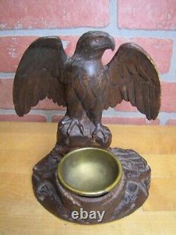 Spread Winged Eagle on Stump Antique Hand Carved Wooden Decorative Arts Tray