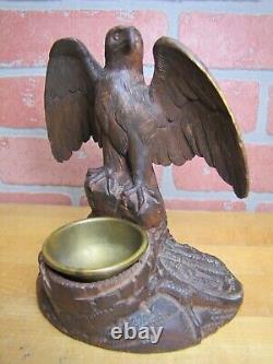 Spread Winged Eagle on Stump Antique Hand Carved Wooden Decorative Arts Tray