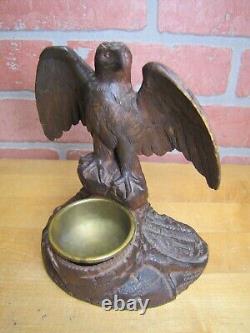 Spread Winged Eagle on Stump Antique Hand Carved Wooden Decorative Arts Tray