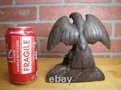 Spread Winged Eagle on Stump Antique Hand Carved Wooden Decorative Arts Tray